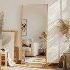 Full Length Mirror, 58"x18" Oversized Floor Mirror Freestanding, Full Body Mirror Floor Standing Mirrors with Stand, Hanging Mounted Mirrors for Bedroom Living Room, Gold, Rect Style
