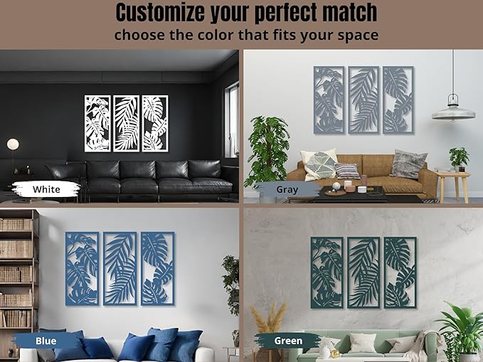 Vailla Wood Wall Art Decor Tropical leaves Wall Hanging Sculpture Modern Home Decoration 3 Wall Hangings Large Wooden Wall Arr 3D Textured Sculptures for Living Room Bedroom Office Dinnig Room