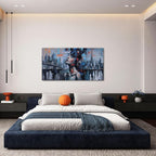 Navy Blue Abstract Wall Art Woman Picture for Living Room Modern Home Bedroom Decoration New York City Framed Cityscape Artwork Decor 20x40IN