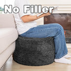 Unstuffed Ottoman Pouf Cover – Round Faux Fur Footstool Plush Floor Pouf (No Filler Included) Perfect for Living Room, Bedroom, or Office Lounge (Gray, 20x20x15 in)
