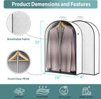 32” Garment Bags for Hanging Clothes 4” Gusseted - with Clear Window, Breathable Fabric, Metal Zipper, Suit Coat Fur Protector for Closet storage, clothes Season Off, Moving, 3 Pack