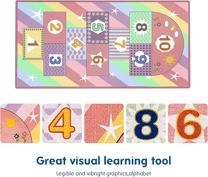 Booooom Jackson Hop and Count Hopscotch Kid Rug,40''x70'' Kids Carpet Rugs for3, 4, 5, 6, and 7 Year Olds,Rainbow Rug for Girls Bedroom and Kids playroom, Floor Mat Suitable for Indoor and Outdoor