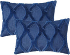 decorUhome Spring Throw Pillow Covers 12x20 Inch Set of 2, Soft Plush Faux Fur Wool Lumbar Dark Blue Couch Pillow Covers, Decorative Neutral Pillow Cases for Bed Sofa Living Room Home Decor