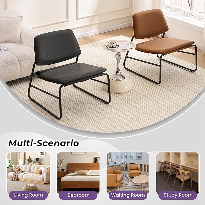 DAICO Modern Accent Chair Waterproof Armless Sling Accent Chairs Comfy Upholstered Side Sitting Chairs with Metal Frame for Living Room Bedroom Balcony Garden, Faux Leather, Black