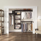 John Louis Home Solid Wood Walk-In Closet Organizer - 100% Real Wood Cut-to-Fit System with Adjustable Shelves, Metal Garment Bars & Ventilated Design for Custom Storage (Espresso)