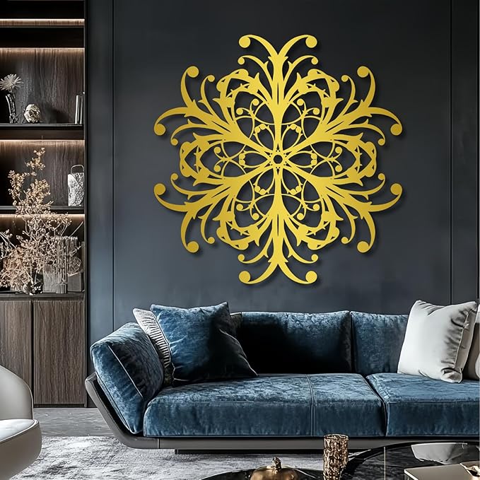 Maclou Geometric Metal Wall Art, Wrought Iron Wall Decor, Metal Scroll Wall Decor, Vintage Farmhouse Wall Hanging for Living Room, Bedroom, Bathroom (Gold,31"x31" / 80x80cm)