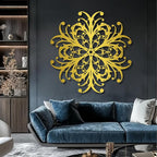 Maclou Geometric Metal Wall Art, Wrought Iron Wall Decor, Metal Scroll Wall Decor, Vintage Farmhouse Wall Hanging for Living Room, Bedroom, Bathroom (Gold,35"x35" / 90x90cm)