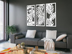 Vailla Wood Wall Art Decor Tropical leaves Wall Hanging Sculpture Modern Home Decoration 3 Wall Hangings Large Wooden Wall Arr 3D Textured Sculptures for Living Room Bedroom Office Dinnig Room