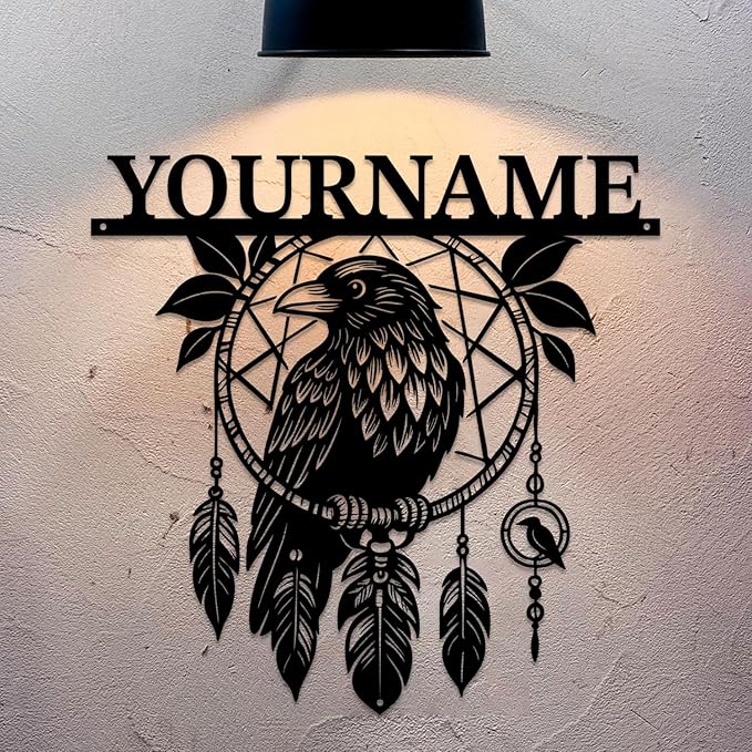 Personalized Dream Catcher Metal Wall Art - Custom Name Iron Sign for Home Decor, 8-30 Inch Black (Style J)