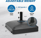 Simple Deluxe 125lb Capacity Fillable Mobile Patio Umbrella Base Heavy Duty Square Market Stand for Outdoor with 4 Wheels, 2 Locks, 2 Knobs, Black