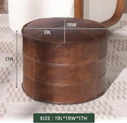 Genuine Leather Round Pouf Ottoman Footstool for Living Room, Bedroom, Indoor (Brown)
