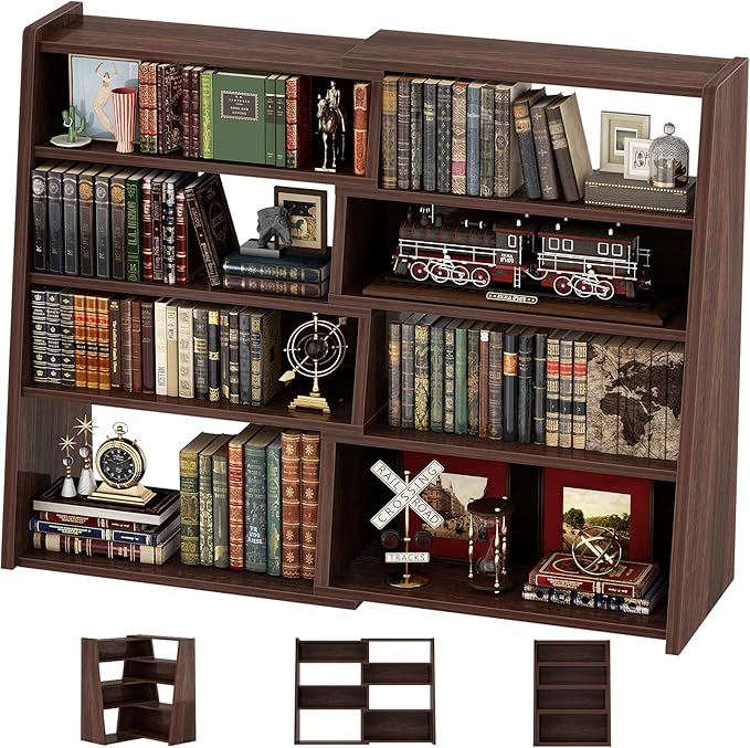 Armocity Book Shelf - Small Expandable Ladder Shelf, Short Corner Bookshelf for Small Spaces, 5 Tier Wood Narrow Bookcase, for Living Room, Bedroom, Entryway, Black Walnut