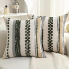 Boho Pillow Covers 18x18 Set of 2 for Couch-Modern Farmhouse Sofa Green Decorative Throw Pillow Covers Textured Chenille Cushion Covers Outdoor Netural Bohemian Bed Pillow Cases Square