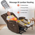 MCombo Large Power Lift Recliner Chair for Elderly, Lift Chair with Heat and Massage, 3 Positions, USB Charge Ports, Cup Holders, Fabric 7099 (Large, Coffee)