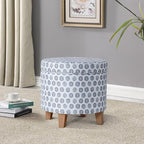 HomePop Upholstered Round Storage Ottoman|Homepop Home Décor|Upholstered Round Foot Rest Ottoman - Small Green Medallion Ikat Print