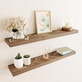 24" Acacia Chevron Floating Shelves Set of 2 - Wall Mounted Wooden Shelf for Stylish Home Décor - Walnut Color - 24x6.7x1.5 Inches
