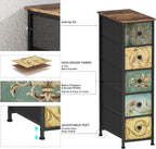 Tohomeor Narrow Storage Dresser Slim Dresser with Retro Flowers Fabric Drawers Vertical Skinny Cabinet for Small Spaces,Bathroom,Bedroom Closet Nightstand,Entryway Organizer (Retro Flower, 5 Drawers)