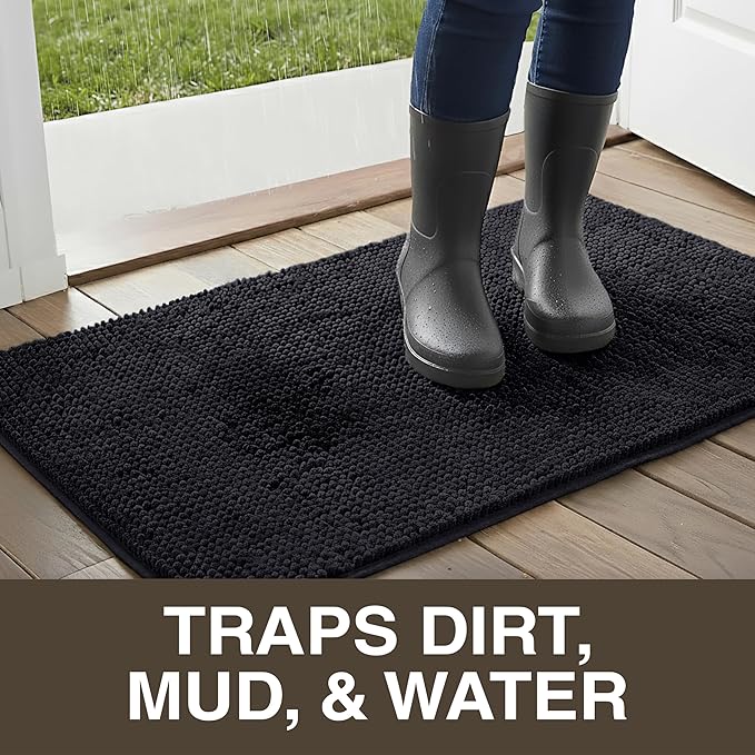 Neater Home Plush Bathroom Rugs 30x20 Thick Chenille Quick Dry Microfiber Absorbent Bath Mat, Soft Bath Rugs, Machine Washable Bathroom Floor Mat for Tub Shower Sink, Home Decor Accessories, Black