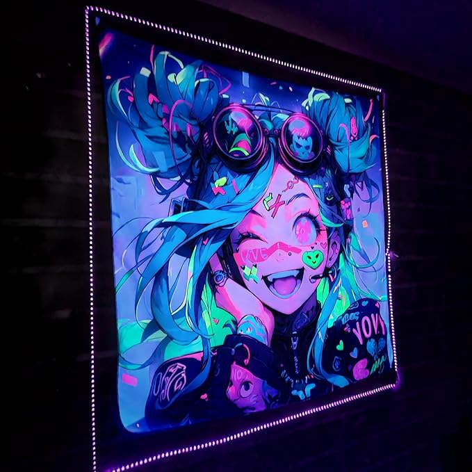 HOUHUANG Anime Fluorescent Tapestry - 59x59 Inches Large Wall Hanging for Room Decoration, Glow-in-the-Dark Trippy Boho Style with Blacklight Effects, Perfect for Bedroom and Custom Tapestry Lovers (The Winning Girl)