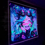 HOUHUANG Anime Fluorescent Tapestry - 59x59 Inches Large Wall Hanging for Room Decoration, Glow-in-the-Dark Trippy Boho Style with Blacklight Effects, Perfect for Bedroom and Custom Tapestry Lovers (The Winning Girl)