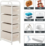 MAX Houser 4 Drawer Narrow Dresser Fabric Storage Tower Vertical Slim Storage Chest Organizer Nightstand Side/End Table Small Standing Organizer Removable Drawers Wood Top for Bedroom, Bathroom(Beige)