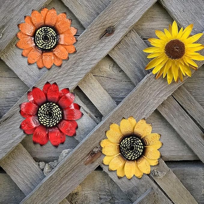 YEAHOME Sunflower Wall Decor - 9 inch Metal Flower Wall Art Decorations, Sunflower Yard Garden Decor Hanging for Kitchen, Bathroom, Bedroom, Set of 3 Handmade Gift for Home, Indoor or Outdoor
