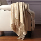 CUDDLE DREAMS Premium Cashmere Throw Blanket with Fringe, Luxuriously Soft (Paisley Beige)