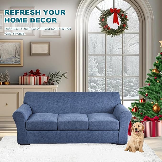 KRFOONN 4 Piece Printed Sofa Couch Cover for 3 Cushion Couches Stretch Sofa Slipcovers with 3 Separate Seat Cushion Covers Washable Furniture Protector with Elastic Bottom (Sofa, A1)