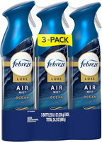 Febreze Air Mist, Luxe Air Freshener Spray, Odor Fighting Room Spray, Deodorizer for Home Bathroom Kitchen Office Apartment Dorm Room Classroom, Ocean Scent, 8.1oz (Pack of 3)