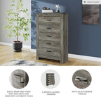 Signature Design by Ashley Frandern Vintage 5-Drawer Chest with Easy Glide and Safety Stop for Bedroom, Gray