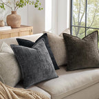 decorUhome Chenille Throw Pillow Covers 24x24 Set of 2, Thick Textured Slubby Neutral Decorative Pillow Covers with Elegant Design for Couch, Sofa, Living Room, Chocolate