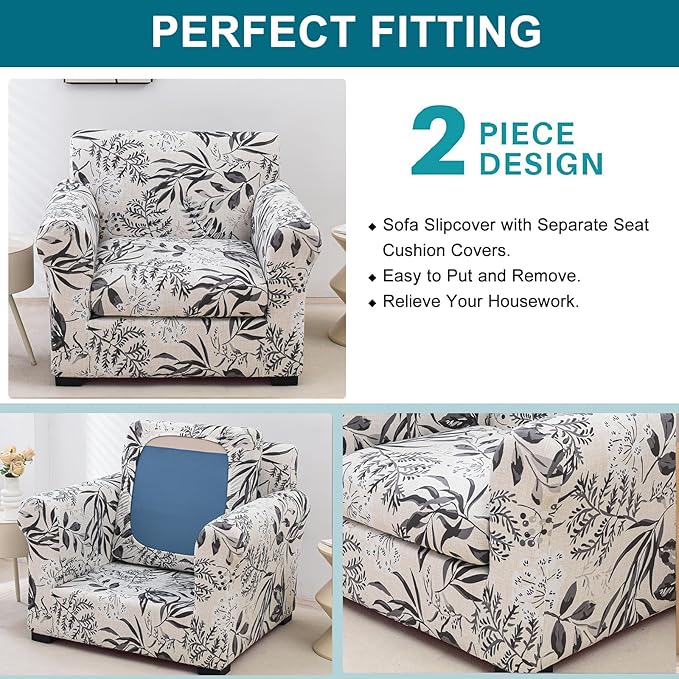 KRFOONN 2 Piece Chair Covers Printed Sofa Covers Couch Covers Washable Armchair Sofa Couch Slipcover Furniture Protector with Elastic Bottom for Living Room (Armchair, Color34), Small