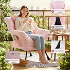 Lazy Chair for Living Room, Large Pink Lounge Accent Chair with a Throw Pillow, Leisure Sofa Chair Set, Comfy Reading Chair for Bedroom, Dorm Room, Office