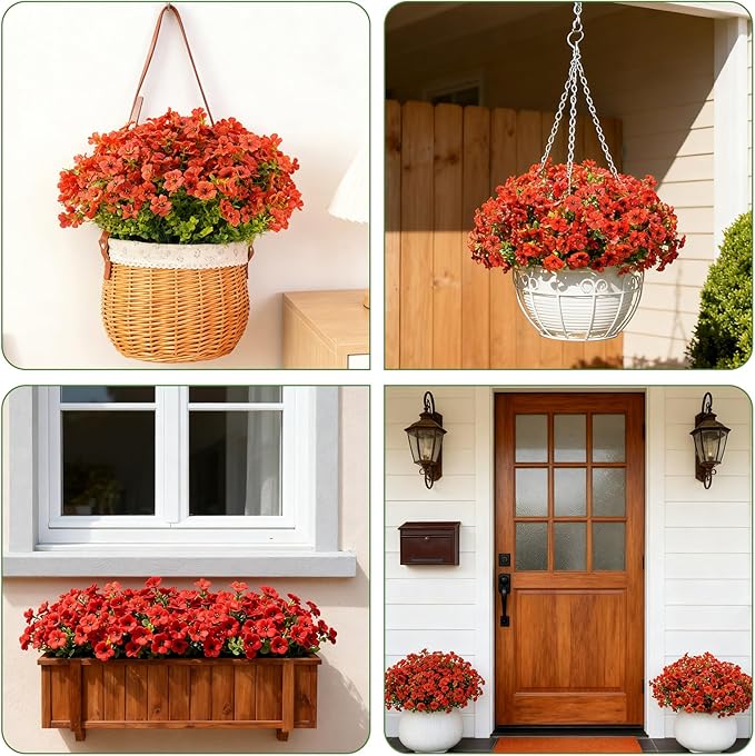 16 Bundles Artificial Fall Flowers for Outdoor Realistic Faux Flower Garden Home Decoration, Hanging Autumn Fall Decor Daisy with Eucalyptus Leaves Fake Plants Greenery Porch Patio Front Door Decors