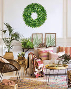 Vlorart 24 Inch Large Greenery Wreath for Front Door, Artificial Green Leaves Spring Summer Door Wreaths, Boxwood Wreath for Indoor Outdoor Farmhouse Home Wall Window Wedding Decor All Season