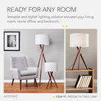 Adesso Table Lamp with Walnut Tripod Base and White Linen Lampshade – Bedside Table, Home Office Lighting or Living Room Décor, 29.5” x 15”