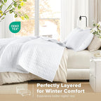 Comfort Spaces Kienna Quilt Set- Double Sided Stitching Design Summer Blanket, Lightweight, Soft, All Season Bedding Layer, Matching Sham, White, Coverlet King (104"x90") 3 Piece