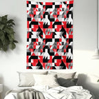 Ambesonne Abstract Tapestry, Abstract Geometric Half Triangles Squares Maze Inspired Image, Fabric Wall Hanging Decor for Bedroom Living Room Dorm, 23" X 28", Charcoal Vermilion