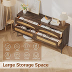 Mericonia 6 Drawer Double Dresser for Bedroom, Wood Rattan Dresser for Closet with Metal Legs, Boho TV Stand with Drawers, Dressers & Chests of Drawers for Bedroom, Hallway and Entryway, Walnut