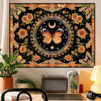 Accnicc Butterfly Floral Tapestry Vintage Indie Boho Flower Tapestries for Bedroom Aesthetic Retro Yellow Sunflower Moth Tapestry Wall Hanging for Dorm Living Room (48'' × 36'')