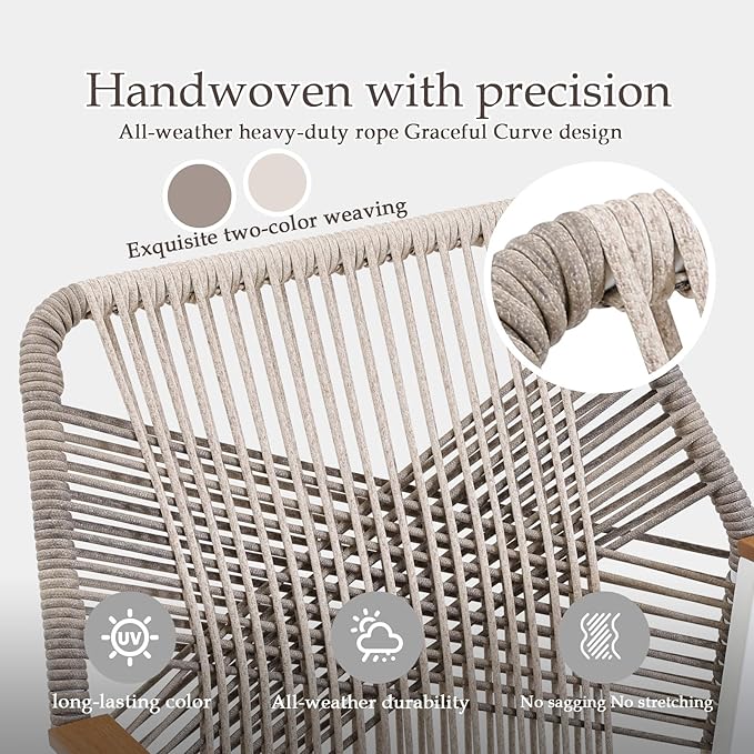 Aluminum Outdoor Patio Dining Chairs - Imitation Rope Vine Chair Ergonomic Backrest Design Detachable Seat Cushion Soft and Breathable Garden Porch White Set of 6