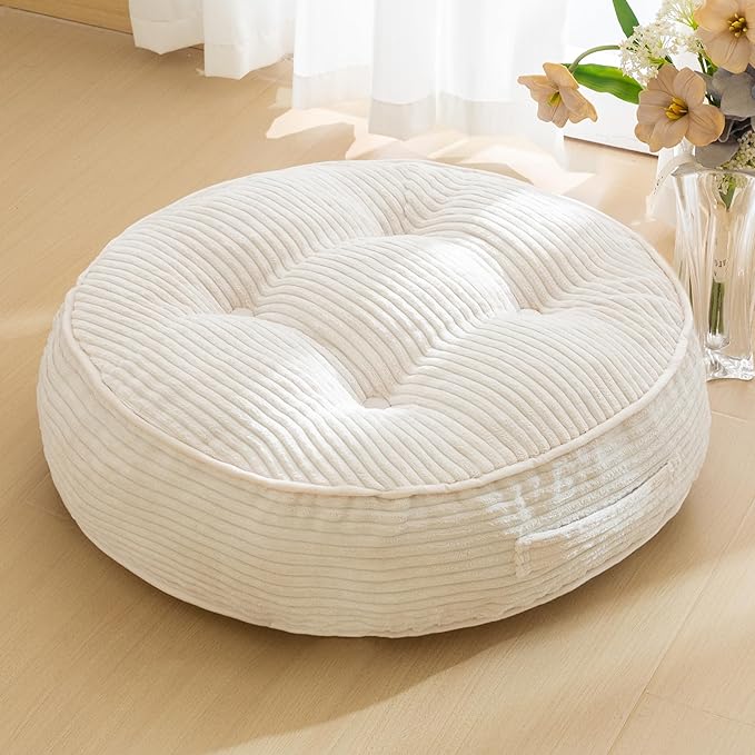 6" Washable Floor Pillow Cushion for Adults, Meditation Cushion Pillow, Large Round Floor Sitting, Removable Tufted Corduroy Cover, for Tatami Living Room or Yoga, 22x22 Inch, Machine Washable