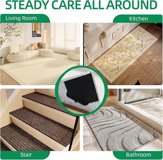 16 PCS Non Slip Rug Pads, Carpet Tape and Rug Tape for Hardwood Floors, Extra Thick and Double Sided Adhesive to Secure Area Rugs on Tile and Laminate, No Residue