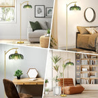 Gold Floor Lamp for Living Room,Unique Vintage Standing Tall Lamp,Mid Century Modern Floor Lamps Arc Green Glass Floor Lamps for Office Corner
