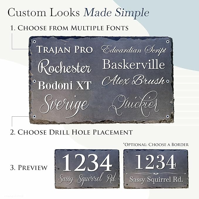 Ink Personalized Slate Stone Address Plaque - Signs for Houses - Customized House Sign - Outdoor House Number - Wall Decor Home Address Numbers - Garden Decor Sign (12"x8")