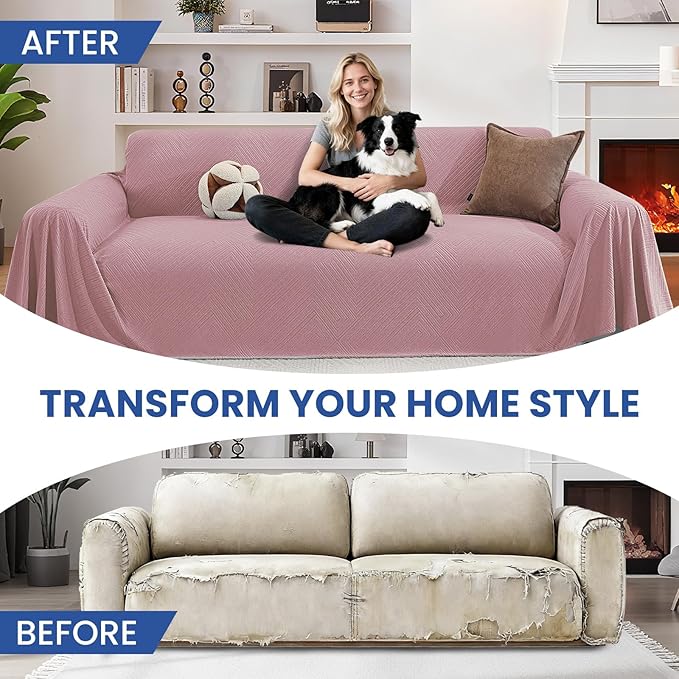 Couch Cover for Dogs, 78"x118", Washable Couch Covers for 2 Cushion Couch Sofa, Sectional Couch Covers L Shape, Couch Cover Blanket, Non Slip Sofa Slipcovers for Living Room, Pink