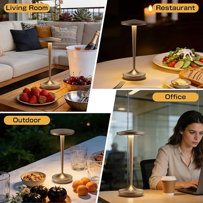 2 Pack Cordless Lamp Rechargeable LED Table Light,48Hrs Battery Operated Restaurant Table Lamp, Dimmable Potable Lamp with IP54 Waterproof for Dining,Outdoor Patio,Camping,Shower(2PBronze)
