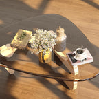 Coffee Table for Living Room Mid Century Modern Center Small Table with Glass Top and Wood, Original Transparent