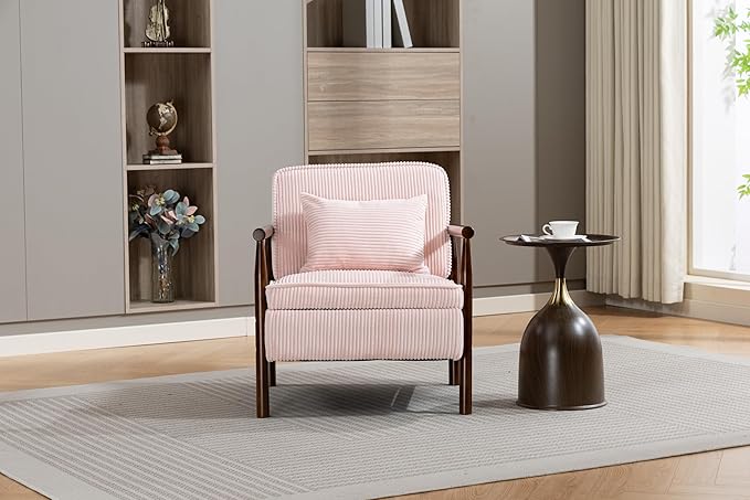 KEIKI Mid Century Modern Accent Chair with Storage, Corduroy Fabric Armchair with Secret Storage Space, for Living Room, Bedroom