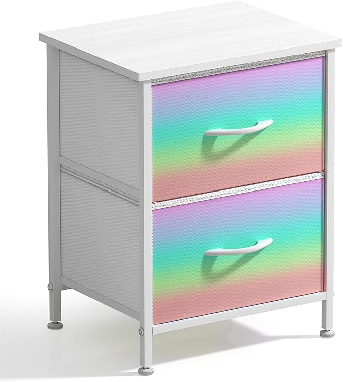 Sorbus Nightstand with 2 Drawers - Kids Bedside Furniture End Table Night Stand - Steel Frame, Wood Top & Easy Pull Fabric Bins - Dresser & Chest for Home, Bedroom Accessories, Office & College Dorm